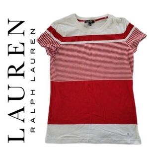 Lauren Ralph Lauren Women's Red/White Striped Top Size Large